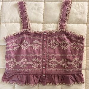 American Eagle Embroidered Mauve Crop Tank Top with Button Front NWT